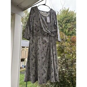 NWT Lands end Black And White Paisley Womens Dress Size XL Travel Wrinkle Free